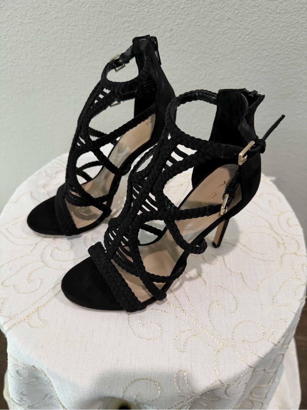 Aldo Black Braided Strappy High Heels - Picture 2 of 5